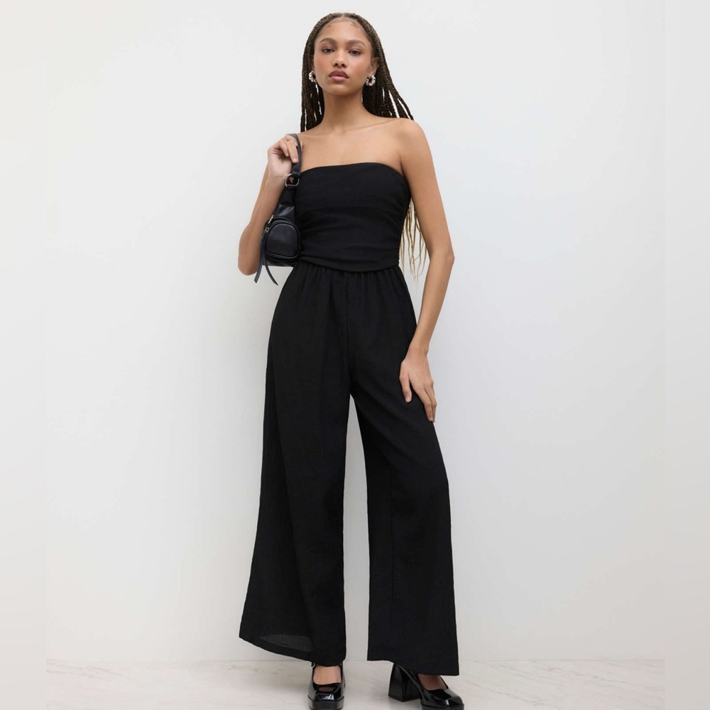 NWT Cider black ruched tube wide leg jumpsuit women’s large‎ boho whimsigoth